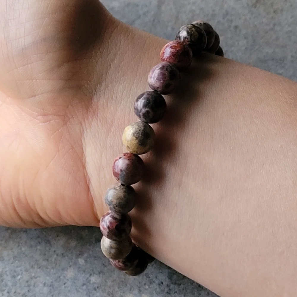 Leopard Jasper Stone Cross Handmade Bracelet